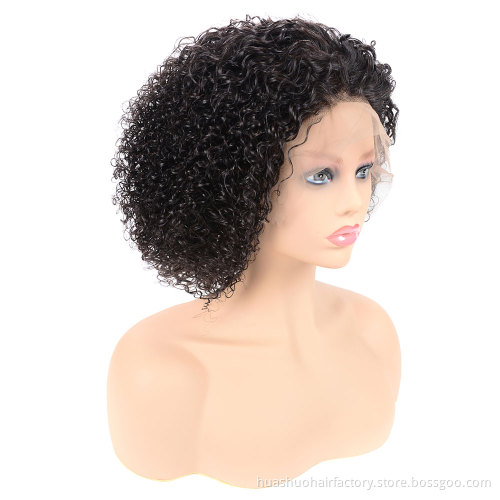 Malaysian Glueless Short Black Natural Human Hair Jerry Curly Bob Lace Front Wig For Black Women